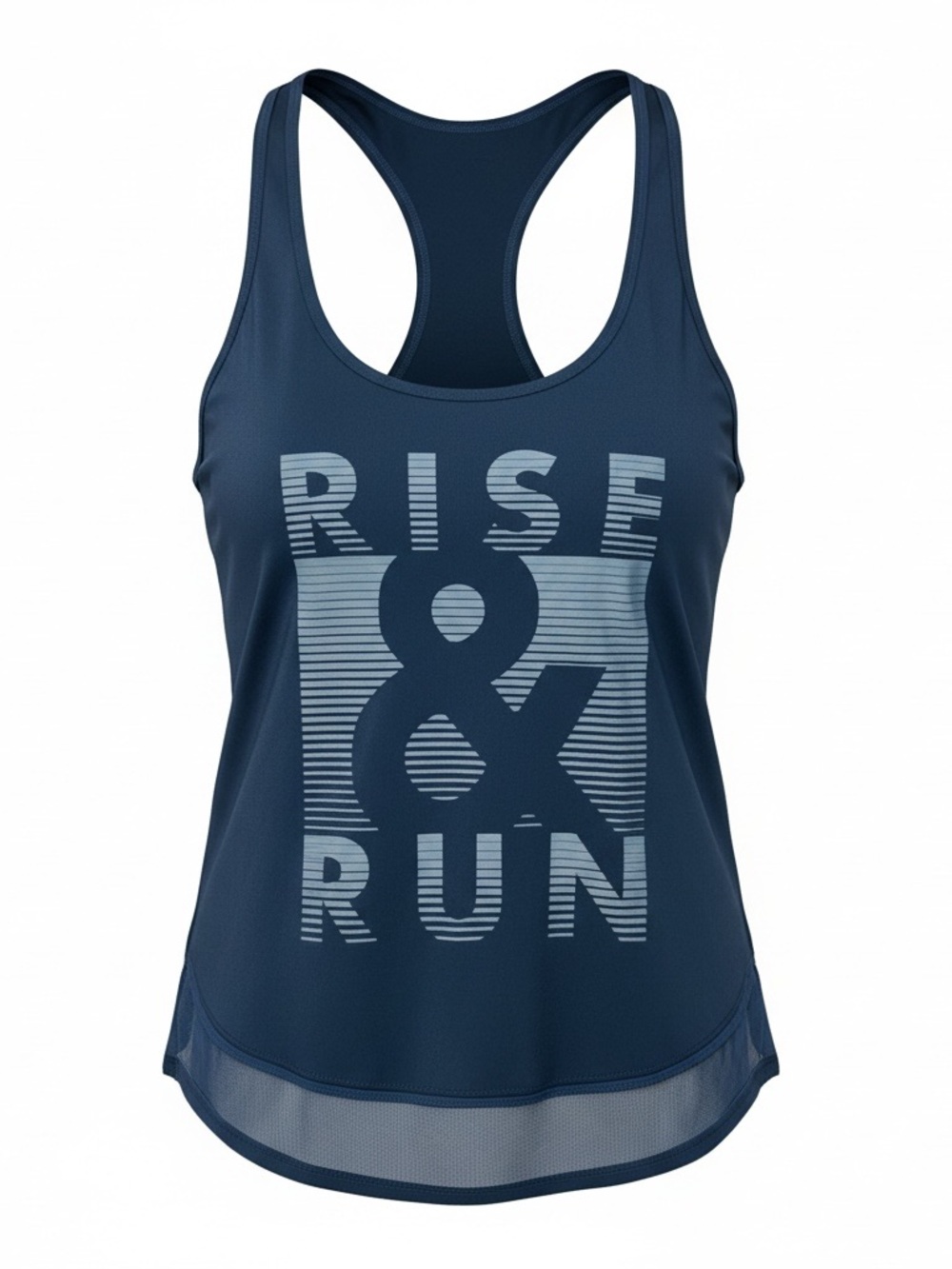 Forever 21 Navy Racerback Tank with Light Blue 'Rise & Run' Graphic